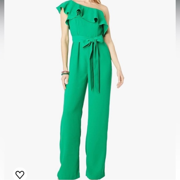 *NWT* Lilly Pulitzer Kelly Green One Shoulder Lyra Jumpsuit - Picture 3 of 7